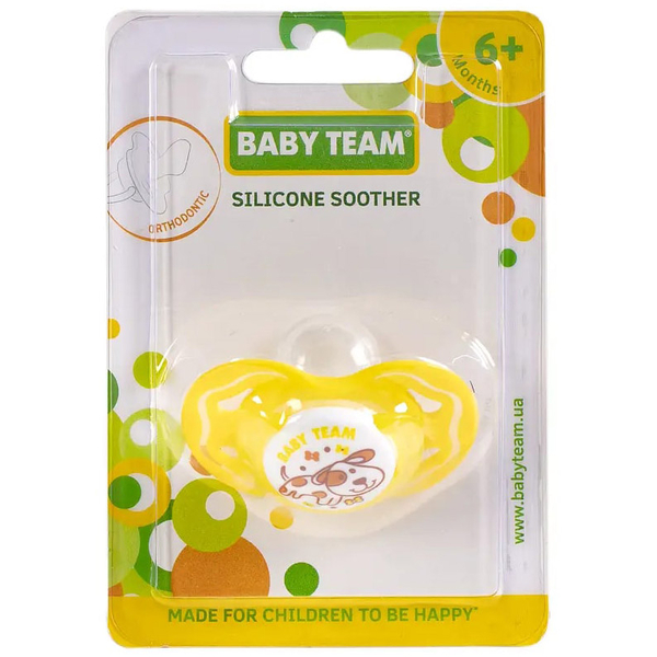 Пустушка силіконова Baby Team, ортодонтична, 6+ міс., жовтий (3011) - Pampik - 3