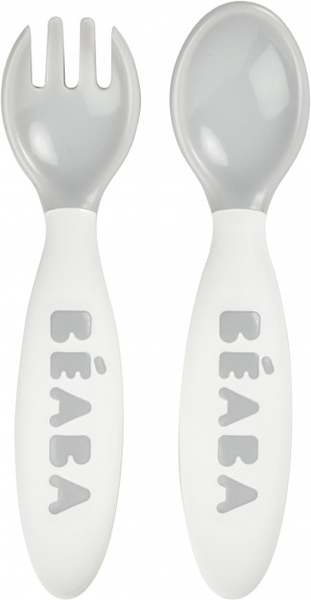 Набір ергономічних столових приборів Beaba Babycook, ложка і виделка, сірий (913470) - Pampik
