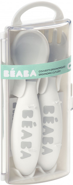 Набір ергономічних столових приборів Beaba Babycook, ложка і виделка, сірий (913470) - Pampik - 3