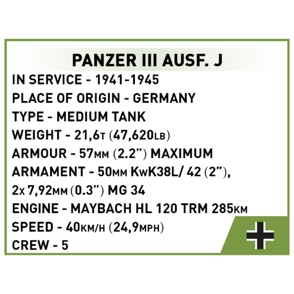 Конструктор Cobi Вторая Мировая Война Танк Panzer III, 292 детали (COBI-2712) - Pampik - 7