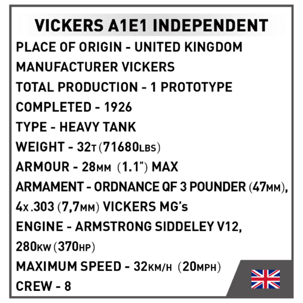 Конструктор Cobi Первая Мировая Война Танк Віккерс A1E1 Независимый, 886 деталей (COBI-2990) - Pampik - 9