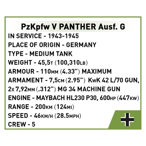 Конструктор Cobi Друга Світова Війна Танк Panzer V Пантера, 298 деталей (COBI-2713) - Pampik - 7