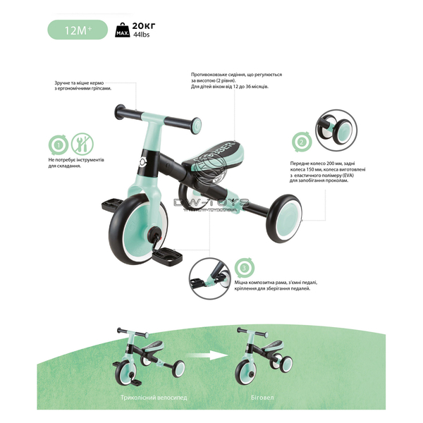 Велосипед дитячий Globber Learning Trike 2в1, фуксія (735-110) - Pampik - 9