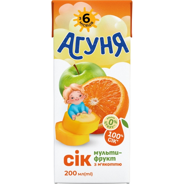 Сік Агуня Мультифрукт з м'якоттю, 200 мл - Pampik