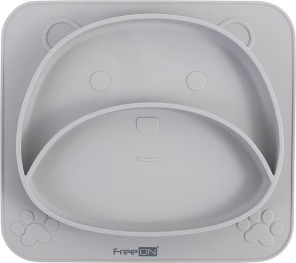 Силиконовая тарелка детская FreeON Bear, серый (39678) - Pampik