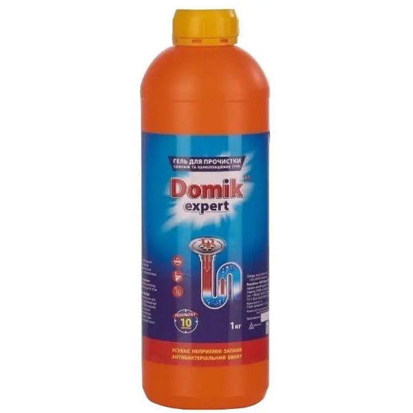 Гель Domik Expert для прочистки сифонов и канализационных труб, 1000 мл - Pampik
