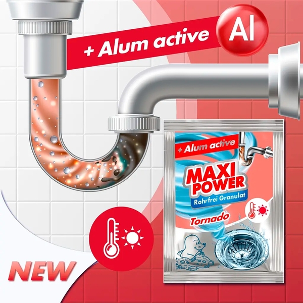 Средство Maxi Power гранулированное для чистки канализационных стоков с теплой водой, 80 г - Pampik