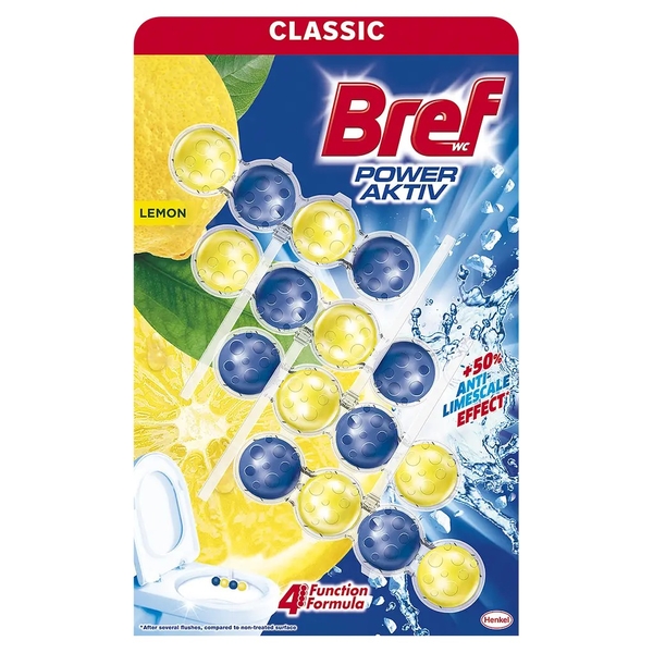 Туалетний блок для унітаза Bref Сила актив Свіжість лимона, 200 г (4 шт. по 50 г) - Pampik