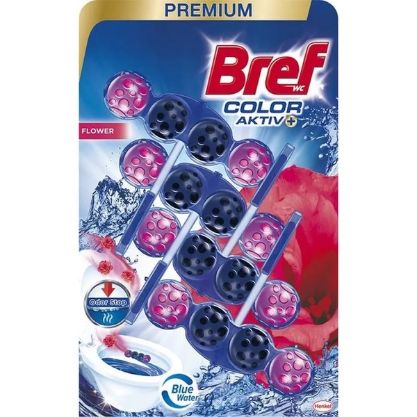 Туалетний блок для унітазу Bref Color aktiv Квіткова свіжість, 200 г (4 шт по 50 г) - Pampik