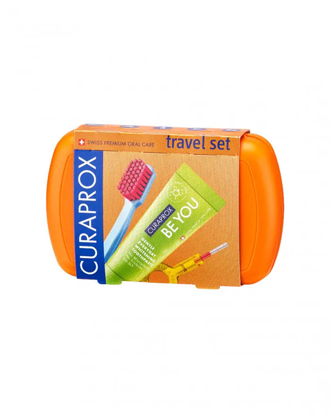 Дорожній набір для догляду за ротовою порожниною Curaprox Travel Set Orange: Розкладна щітка CS5460 Ultra Soft + Зубна паста Be You 10 мл + Йоржики + Тревел-кейс - Pampik - 7