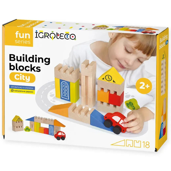 Конструктор дерев'яний Igroteco Будівельні блоки Місто, 18 ел. (900538) - Pampik