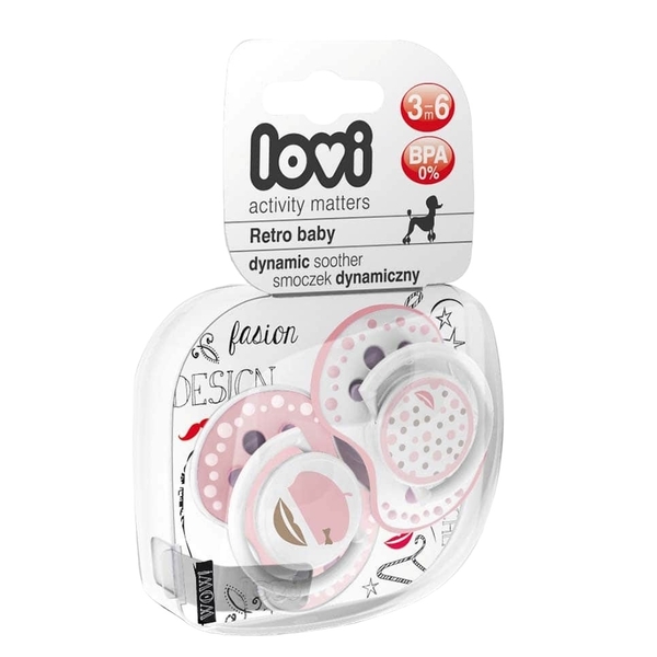 Пустушка силіконова Lovi Retro baby, симетрична, 3-6 міс, 2 шт., рожевий (22/804girl) - Pampik - 2