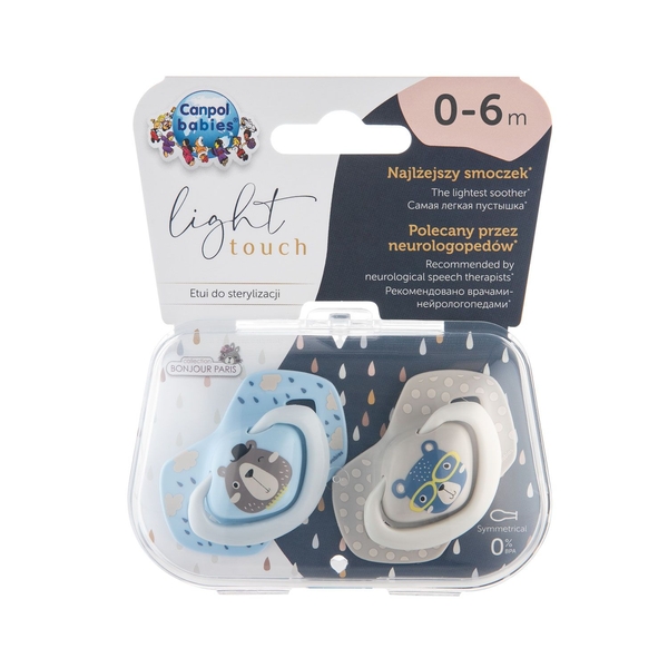 Силиконовая симметричная пустышка Canpol babies Bonjour Paris, 0-6 мес., 2 шт., голубой (22/647_blu) - Pampik