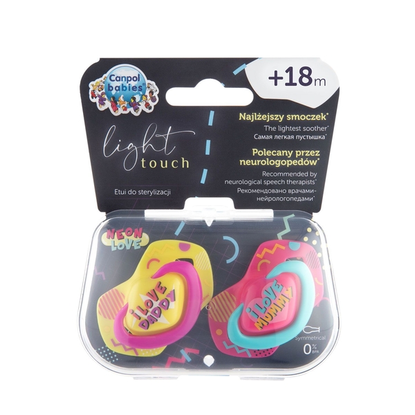 Силіконова симетрична пустушка Canpol babies Neon love, 18+ міс., 2 шт., рожевий (22/654_pin) - Pampik