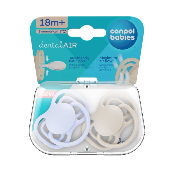 Силиконовая симметричная пустышка Canpol babies Dental Air, 18+ мес., 2 шт., голубой (23/227_blu) - Pampik