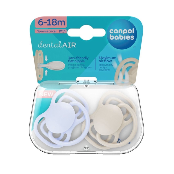 Силиконовая симметричная пустышка Canpol babies Dental Air, 6-18 мес., 2 шт., голубой (23/226_blu) - Pampik