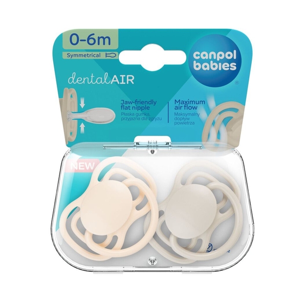 Силиконовая симметричная пустышка Canpol babies Dental Air, 0-6 мес., 2 шт., бежевый (23/228_cre) - Pampik