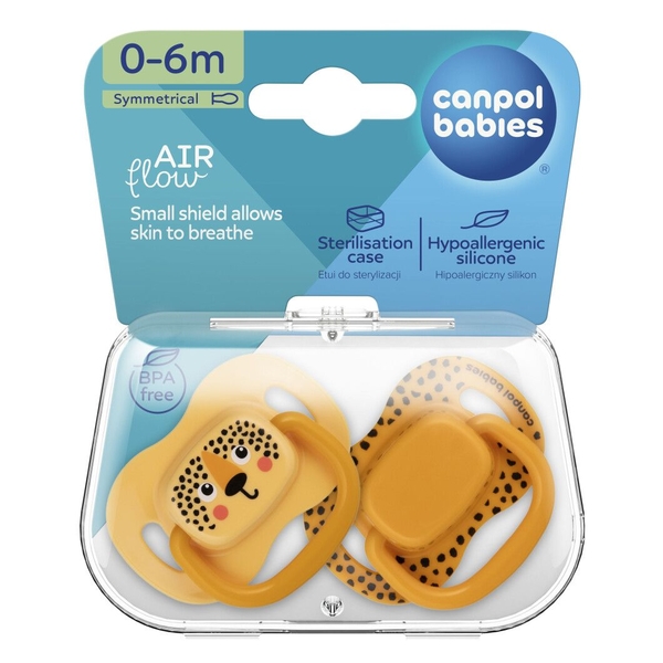 Силиконовая симметричная пустышка Canpol babies BabiesBoo, 0-6 мес., 2 шт., оранжевый (34/927_ora) - Pampik