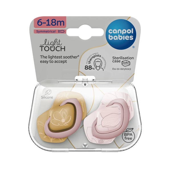 Силиконовая симметричная пустышка Canpol babies Gold, 6-18 мес., 2 шт., розовый (22/665_pin) - Pampik