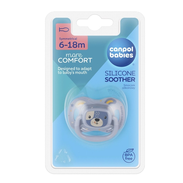 Силиконовая симметричная пустышка Canpol babies Cute Animals, 6-18 мес., голубой (34/925_blu) - Pampik