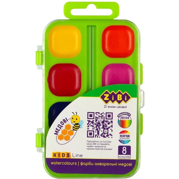 Акварельні фарби ZiBi Kids Line, салатова упаковка, 8 кольорів (ZB.6542-15) - Pampik