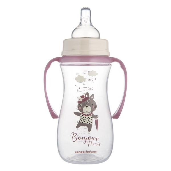 Пляшечка для годування Canpol Babies Easystart Bonjour Paris з широким отвором, антиколікова, 300 мл, рожевий (35/241_pin) - Pampik - 2