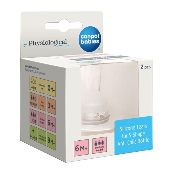 Соска силіконова до пляшечки Canpol babies S-Shape L, середній потік, 2 шт. (59/893) - Pampik - 2