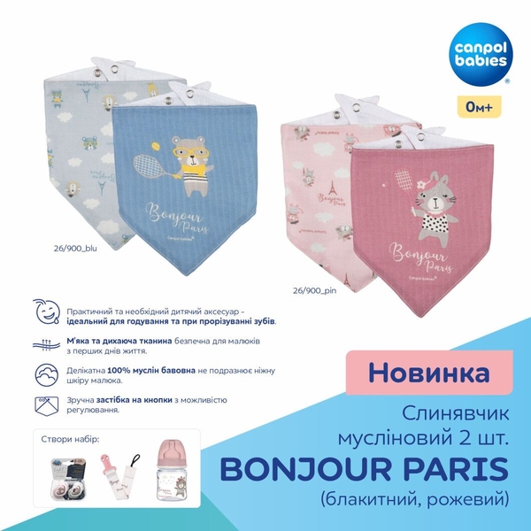 Слинявчик мусліновий Canpol babies Bonjour Paris, 2 шт., блакитний (26/900_blu) - Pampik - 6