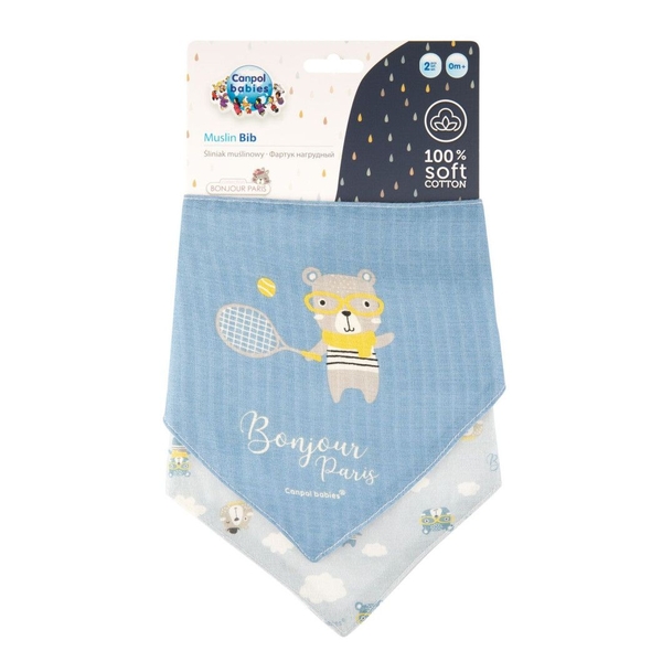Слинявчик мусліновий Canpol babies Bonjour Paris, 2 шт., блакитний (26/900_blu) - Pampik