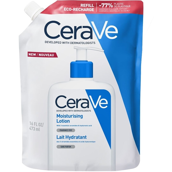 Зволожувальне молочко CeraVe для сухої та дуже сухої шкіри обличчя і тіла, змінний блок, 473 мл - Pampik