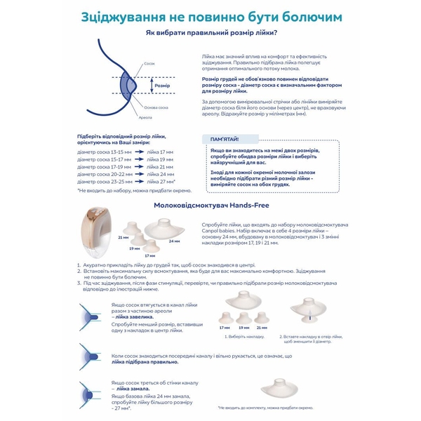 Запасні силіконові лійки для молоковідсмоктувача Canpol babies Hands-Free 24, 21 і 19 мм (20/108) - Pampik - 5