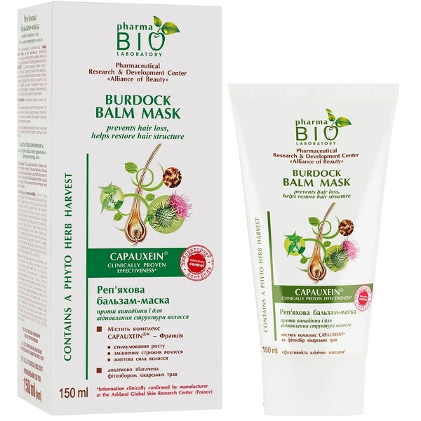 Бальзам-маска Pharma Bio Laboratory Ріп'яна проти випадіння та для відновлення структури волосся, 150 мл - Pampik