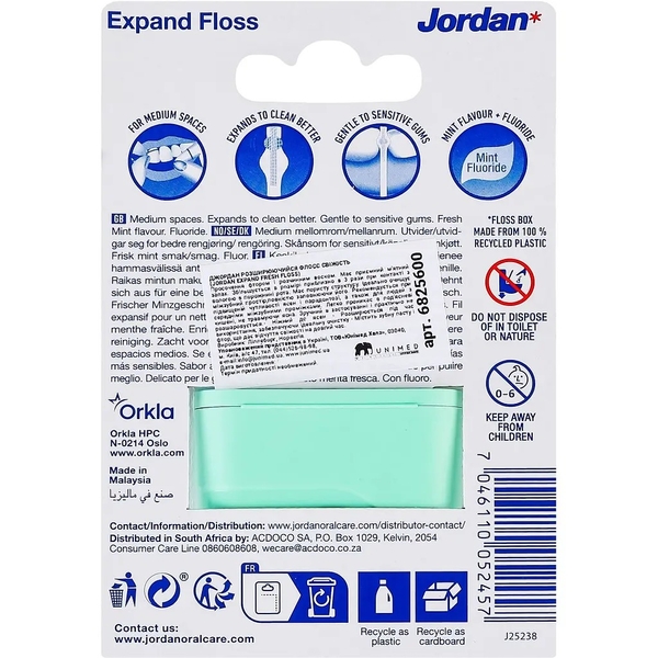Зубна нитка-флос Jordan Expand Fresh, з фтором, м'ятою, воском і зубною пастою - Pampik - 3