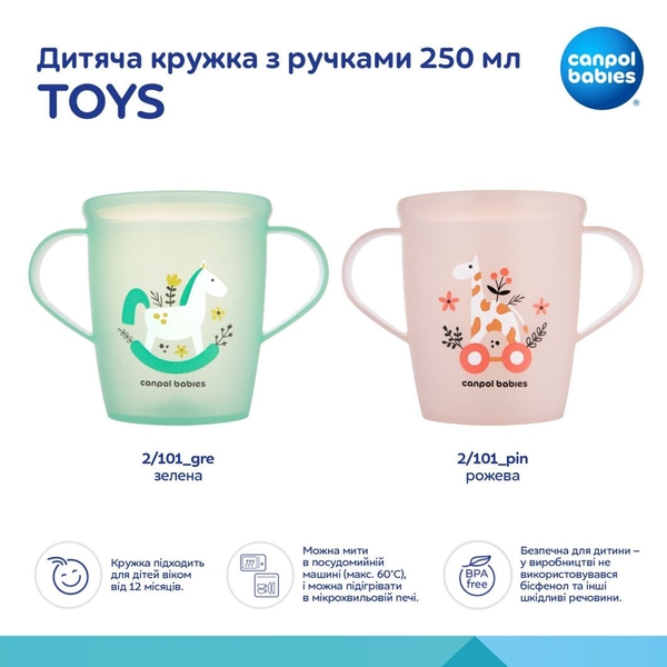 Чашка з ручками Canpol babies Toys, 250 мл, рожевий (2/101_pin) - Pampik - 3