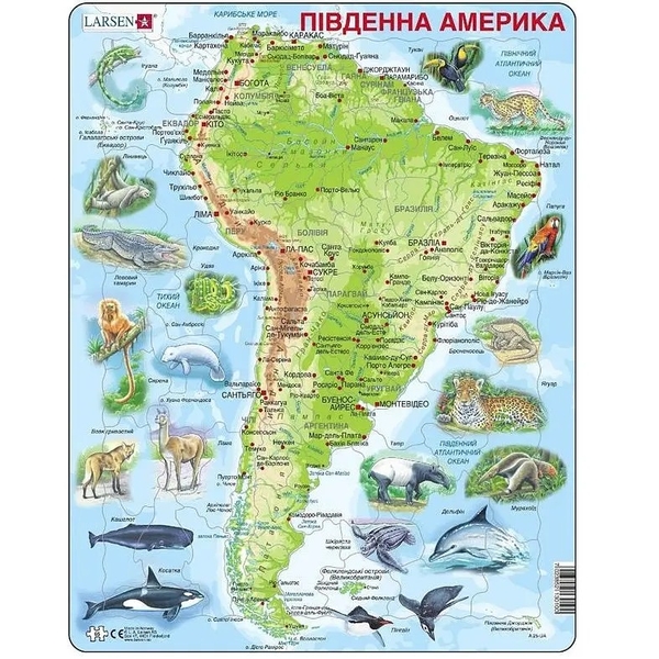 Пазл рамка-вкладиш Larsen Максі Карта Південної Америки - тваринний світ (A25-UA) - Pampik