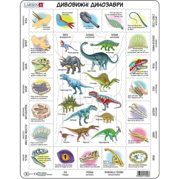 Пазл рамка-вкладиш Larsen Максі Дивовижні динозаври (HL9-UA) - Pampik