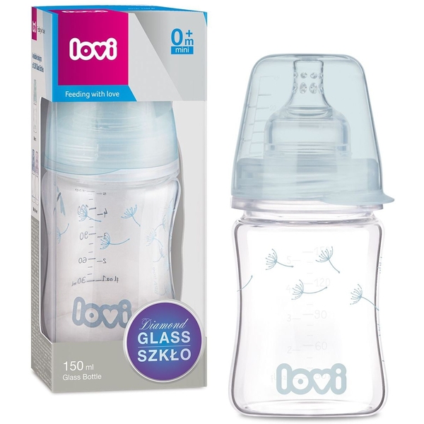 Бутылочка для кормления Lovi Diamond Glass Botanic, стеклянная, 150 мл, бирюзовый (74/105) - Pampik - 2