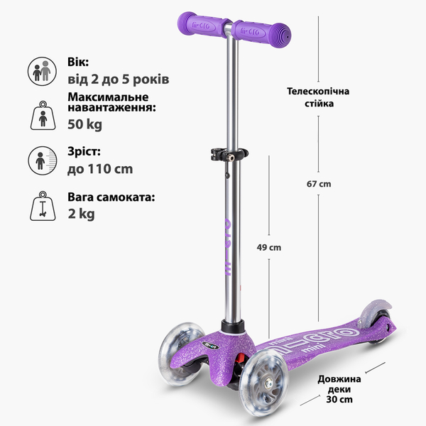 Самокат Micro Mini Deluxe Fairy Glitter LED, пурпуровий (MMD207) - Pampik - 5