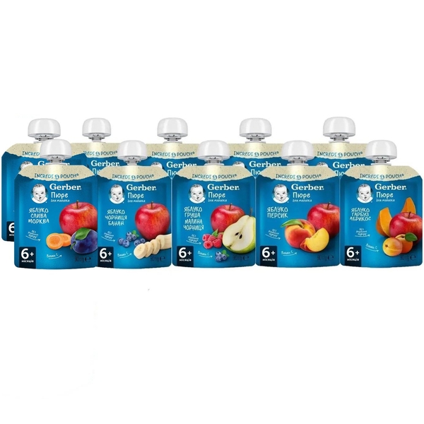 Набір фруктово-ягідних Gerber Pouch, 900 г (10 уп. по 90 г) - Pampik