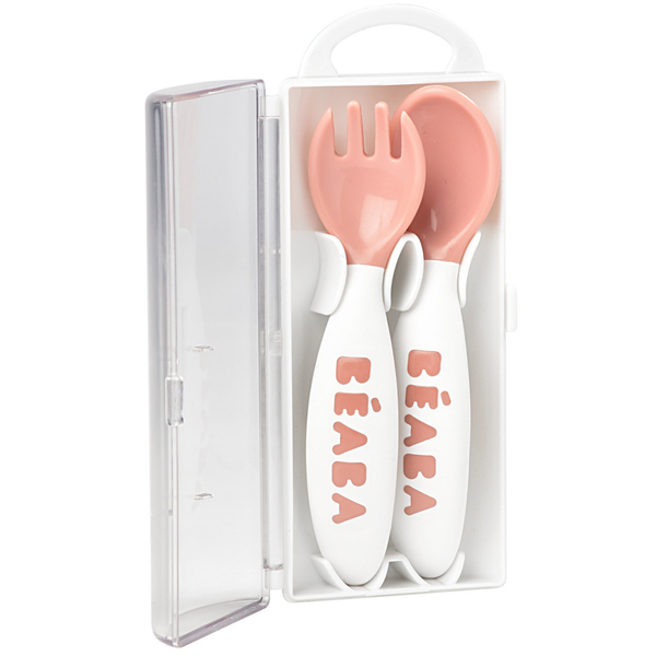Набір ергономічних столових приборів Beaba Babycook, ложка і виделка, персиковий (913400) - Pampik - 4