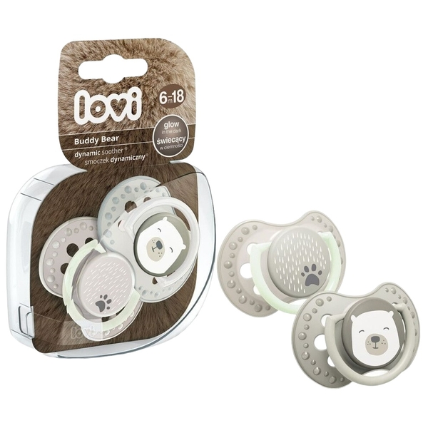 Пустушка силіконова Lovi Buddy bear, симетрична, 6-18 міс., 2 шт., бежевий (22/865) - Pampik