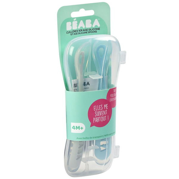 Набір силіконових ложок Beaba, 2 шт., блакитний, сірий (913468) - Pampik - 5