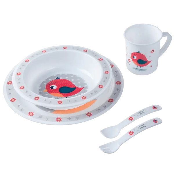 Набір посуду Canpol Babies Cute Animals Пташка, 5 шт. (4/401_red) - Pampik