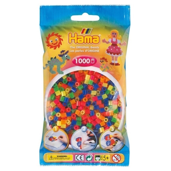 Термомозаїка Hama Midi Набір кольорових неонових намистин, 1000 елементів (207-51) - Pampik