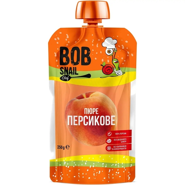 Пюре фруктовое Bob Snail Персик, пастеризованное, 2.5 кг (10 шт. по 250 г) - Pampik - 2