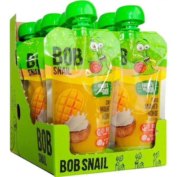 Пюре фруктове Bob Snail Смузі Манго-Кокос, пастеризоване, 1.2 кг (10 шт. по 120 г) - Pampik