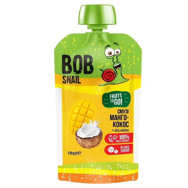 Пюре фруктове Bob Snail Смузі Манго-Кокос, пастеризоване, 1.2 кг (10 шт. по 120 г) - Pampik - 2