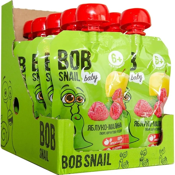 Пюре фруктове Bob Snail Яблуко-Малина, гомогенізоване, 900 г (10 шт. по 90 г) - Pampik
