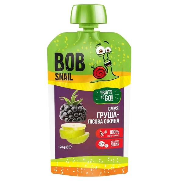 Пюре фруктовое Bob Snail Смузи Груша-Лесная Ежевика, пастеризованное, 1.2 кг (10 шт. по 120 г) - Pampik - 3