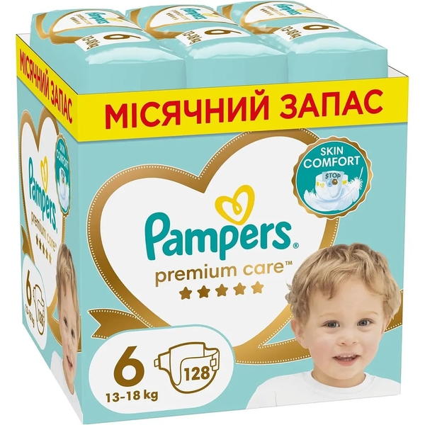 Підгузки на липучках Pampers Premium Care 6 (13-18 кг), 128 шт. - Pampik